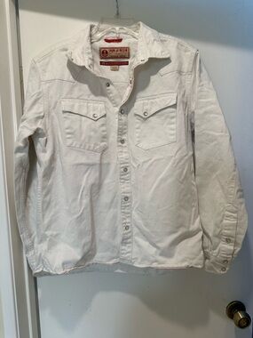 Iron & Resin Reno Western White Shirt with Red Trim Size Medium w Pearl Snaps